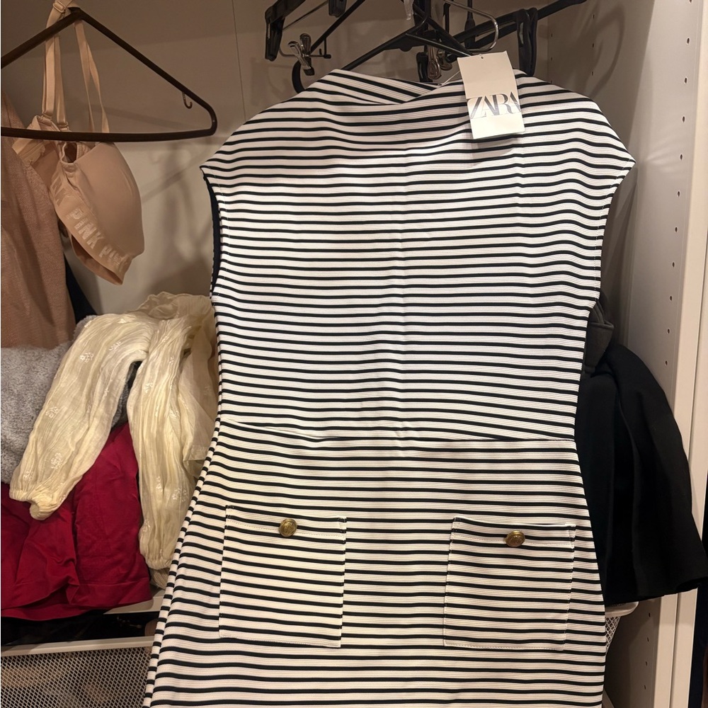 Zara Black and White Striped Mini Dress